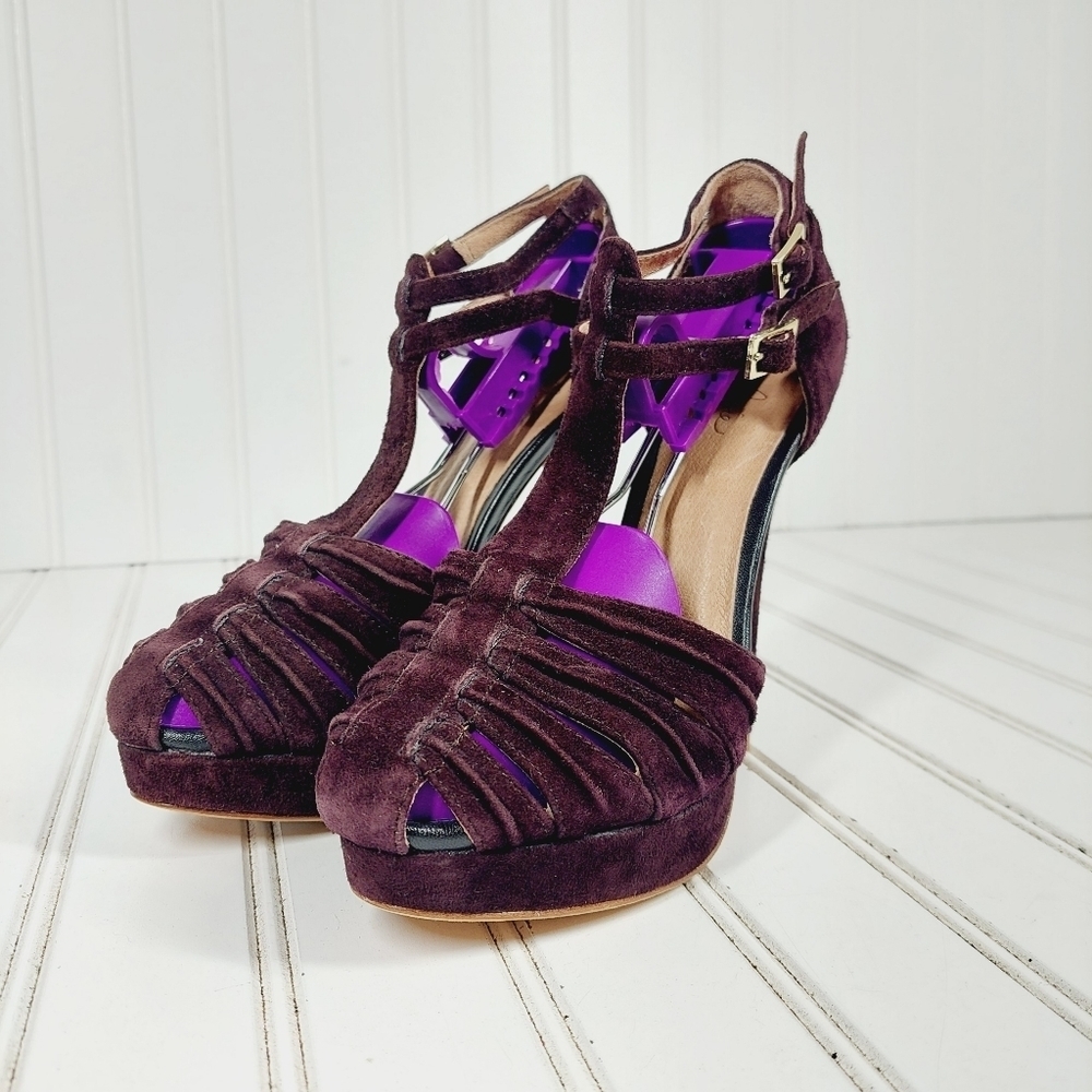 NEW Joie Women's Rexanne Platform Purple Pump Buckle Strap High Heels B166 - Picture 2 of 11